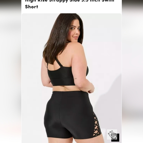 Active High Rise Strappy Side Swim Short - Deep Black plus size 3x - Picture 3 of 4